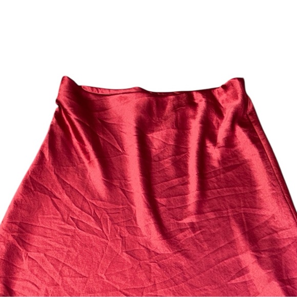 Karen Kane Lipstick Red Satin Bias Slip Midi Skirt Cocktail - Picture 9 of 13